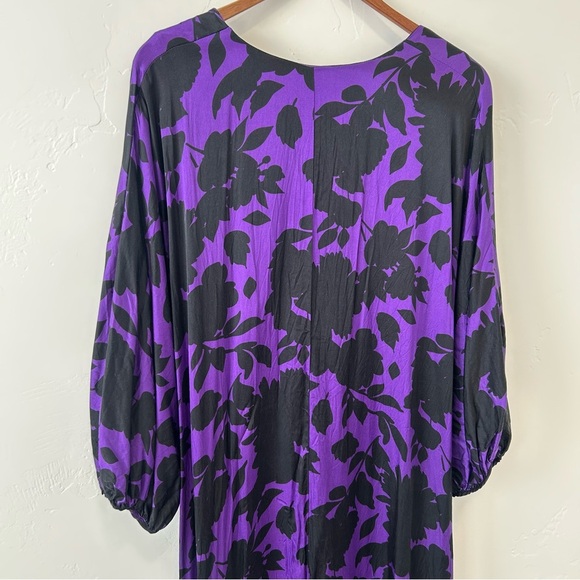 Delfi Collective V-neck Maxi Dress Anthropologie Silk Blend Purple Floral Pocket - Picture 10 of 12